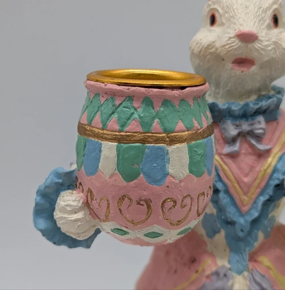 Vintage Victorian Mom & Child Bunny Easter Candle Holder